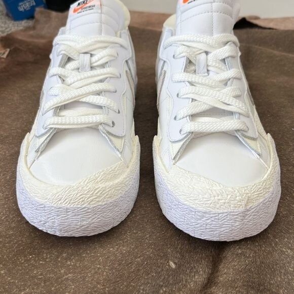 Sacai X Nike Blazer Low White Patent Two Tone Double Sneaker - Picture 5 of 15